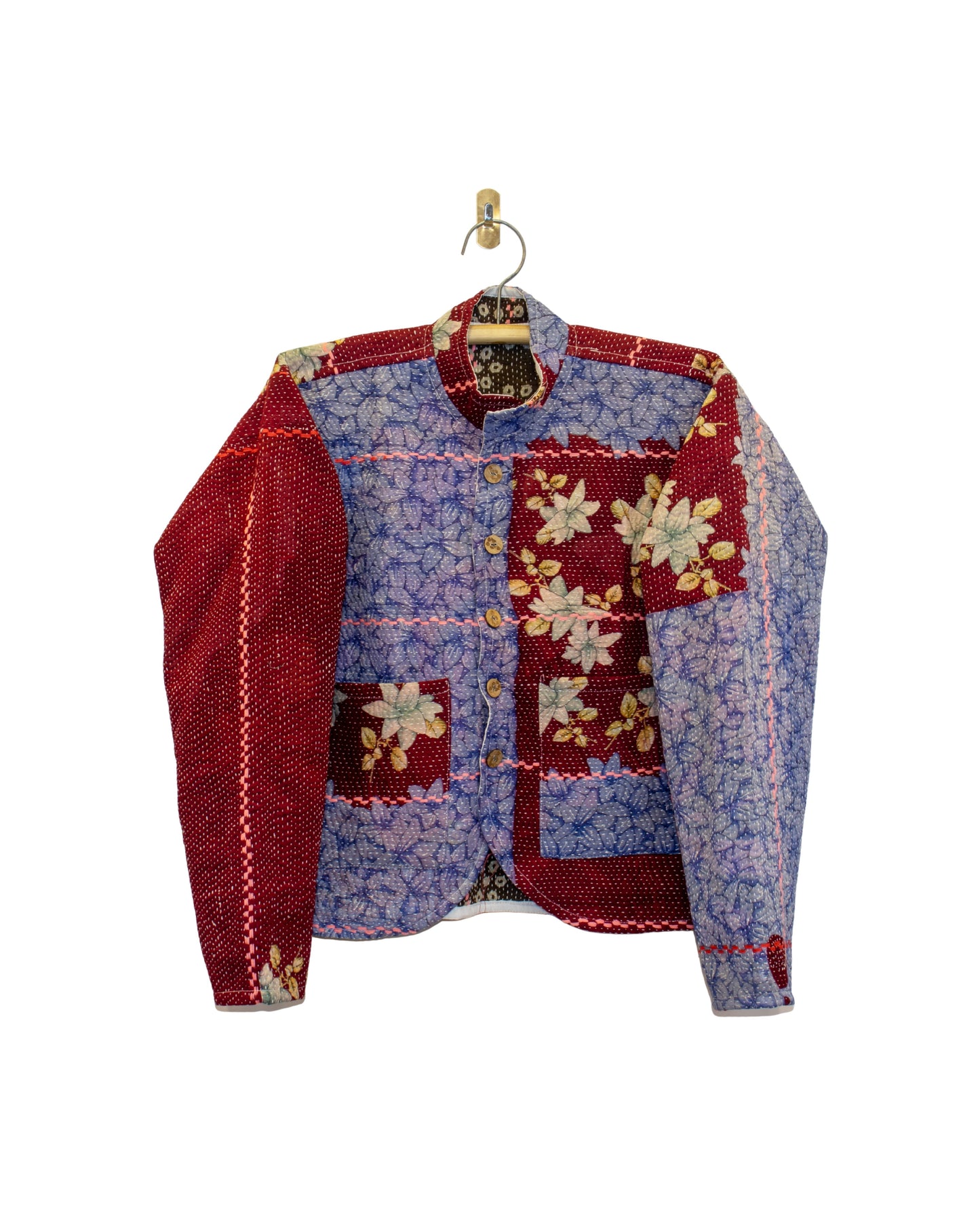 One-Of -A -Kind Reversible Hand Quilted Jacket- Short Stand Collar Style