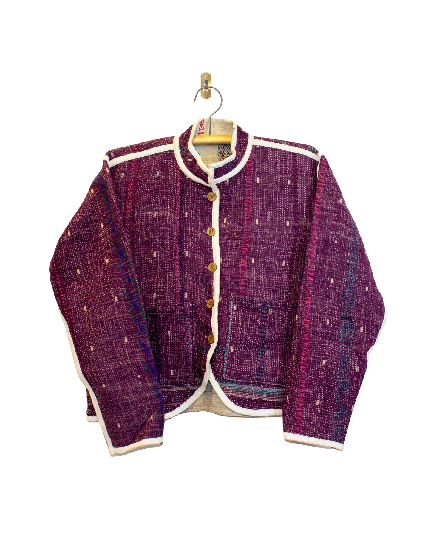 One-Of -A -Kind Reversible Hand Quilted Jacket- Short Stand Collar Style