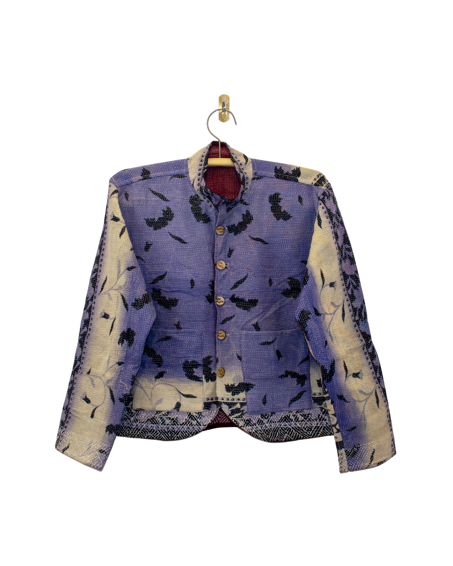 One-Of -A -Kind Reversible Hand Quilted Jacket- Short Stand Collar Style