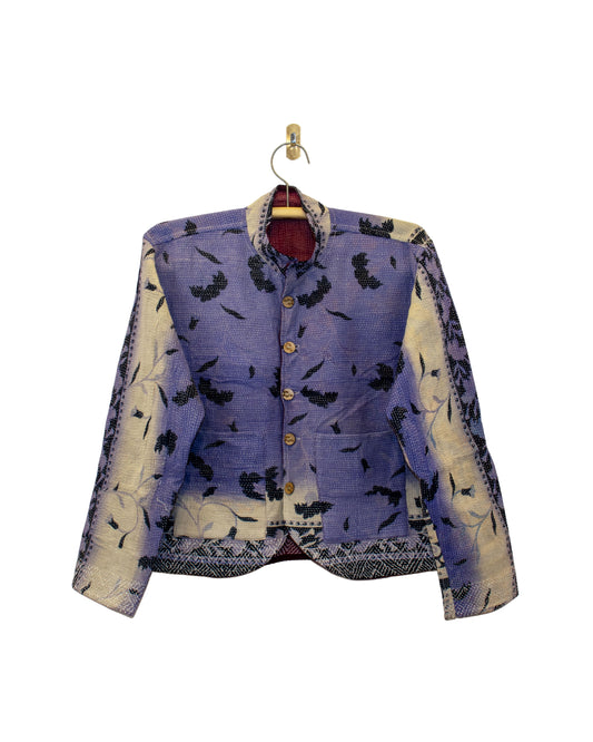 One-Of -A -Kind Reversible Hand Quilted Jacket- Short Stand Collar Style