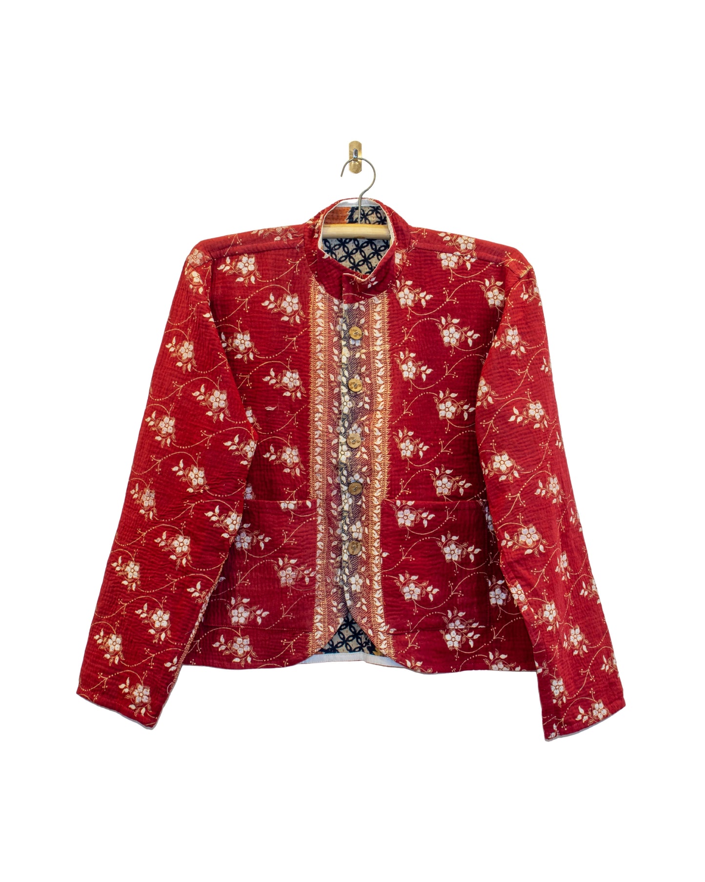 One-Of -A -Kind Reversible Hand Quilted Jacket- Short Stand Collar Style