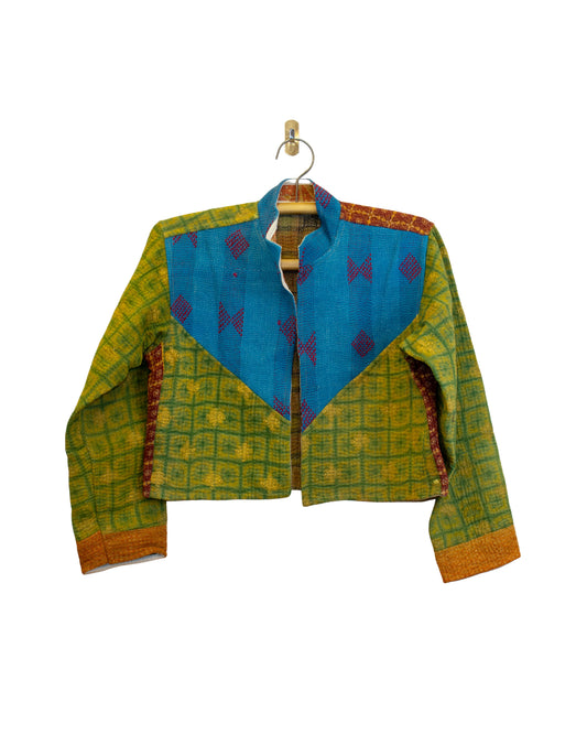 One-Of -A -Kind Reversible Cropped Quilted Patchwork Jacket