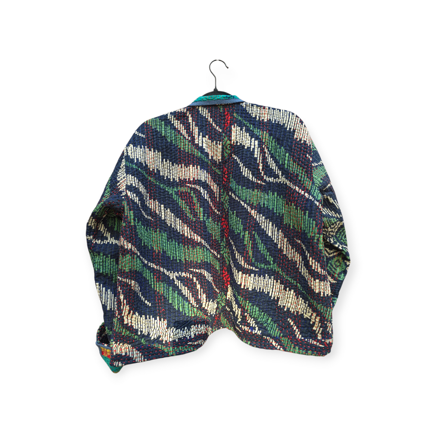 One-Of -A -Kind Reversible Hand Quilted Jacket- Short Stand Collar Style