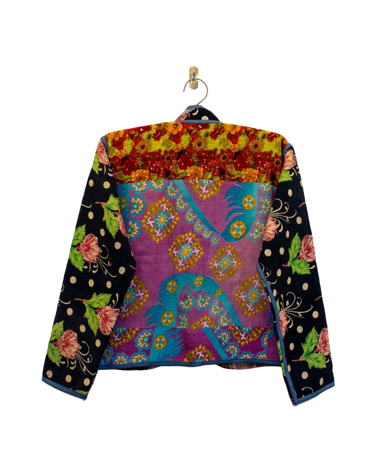 One-Of -A -Kind Reversible Hand Quilted Jacket- Short Stand Collar Style