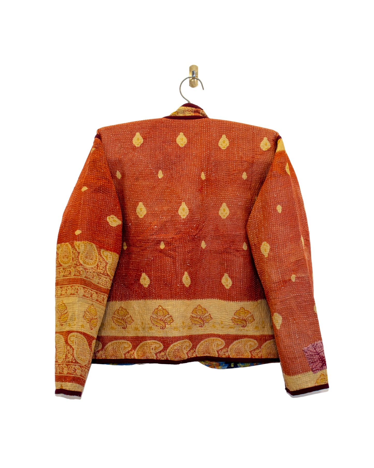 One-Of -A -Kind Reversible Hand Quilted Jacket- Short Stand Collar Style