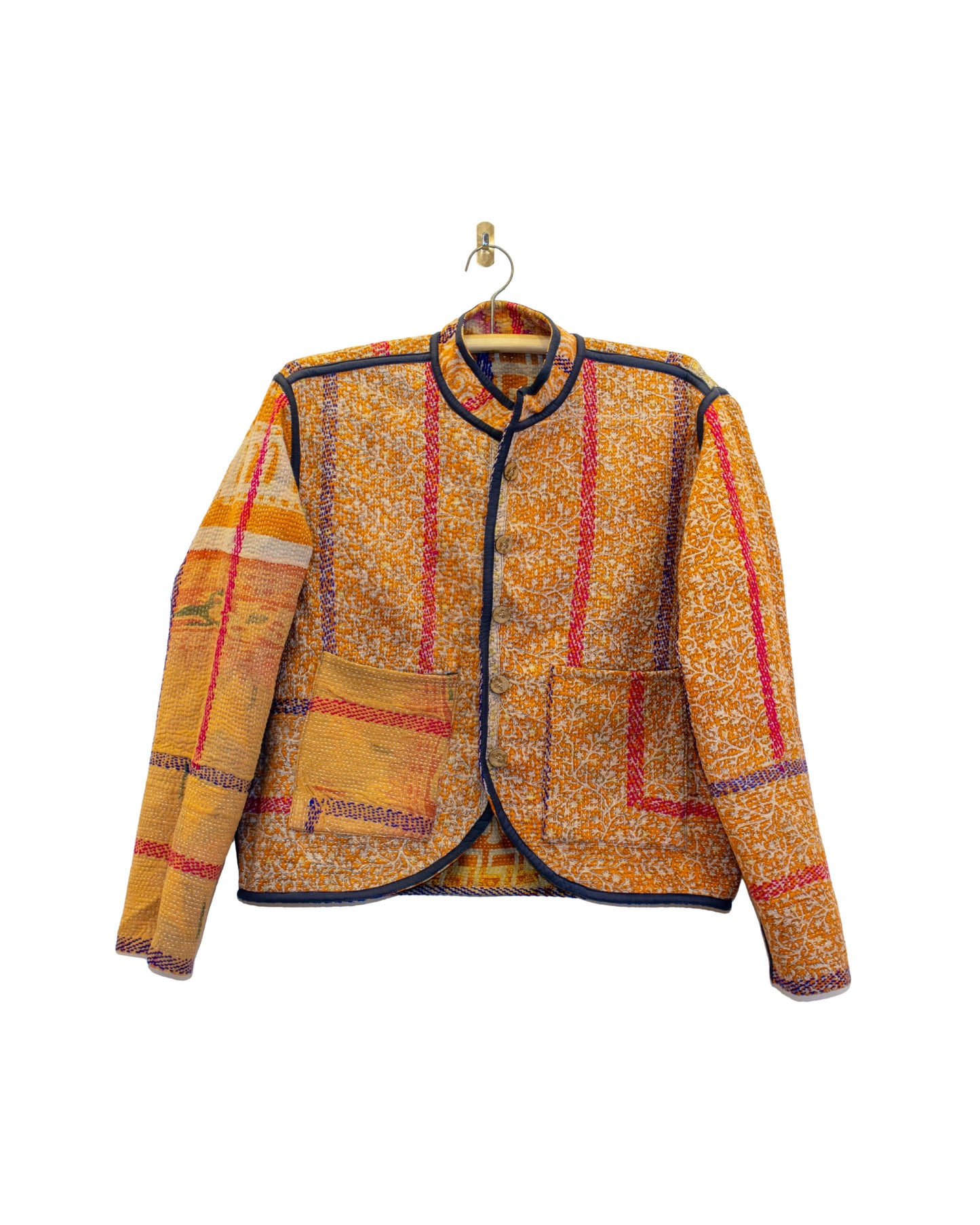 One-Of -A -Kind Reversible Hand Quilted Jacket- Short Stand Collar Style