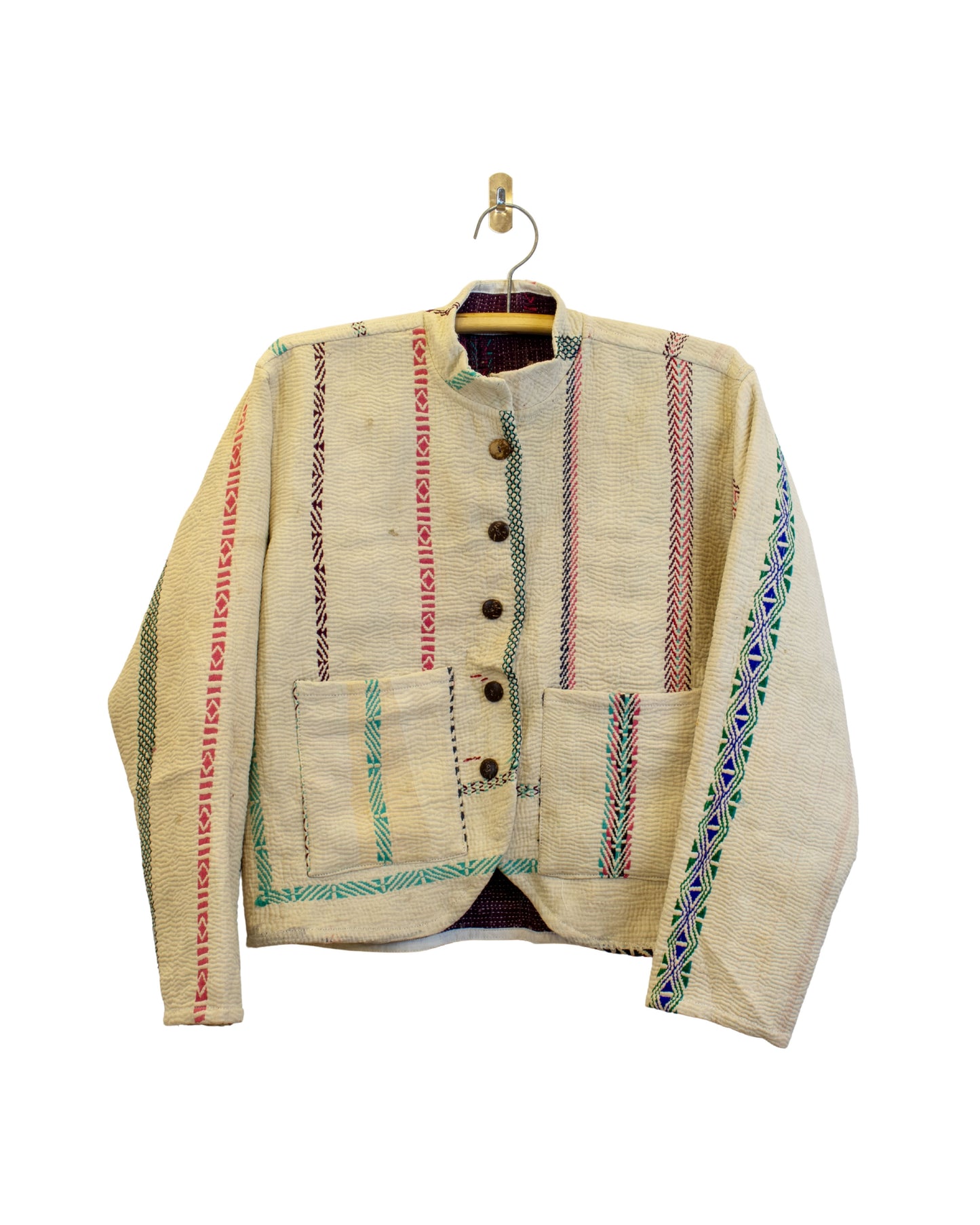 One-Of -A -Kind Reversible Hand Quilted Jacket- Short Stand Collar Style