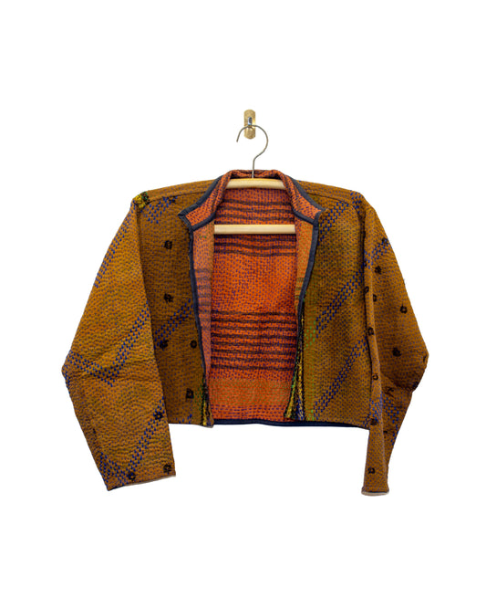 One-Of -A -Kind Reversible Cropped Quilted Patchwork Jacket