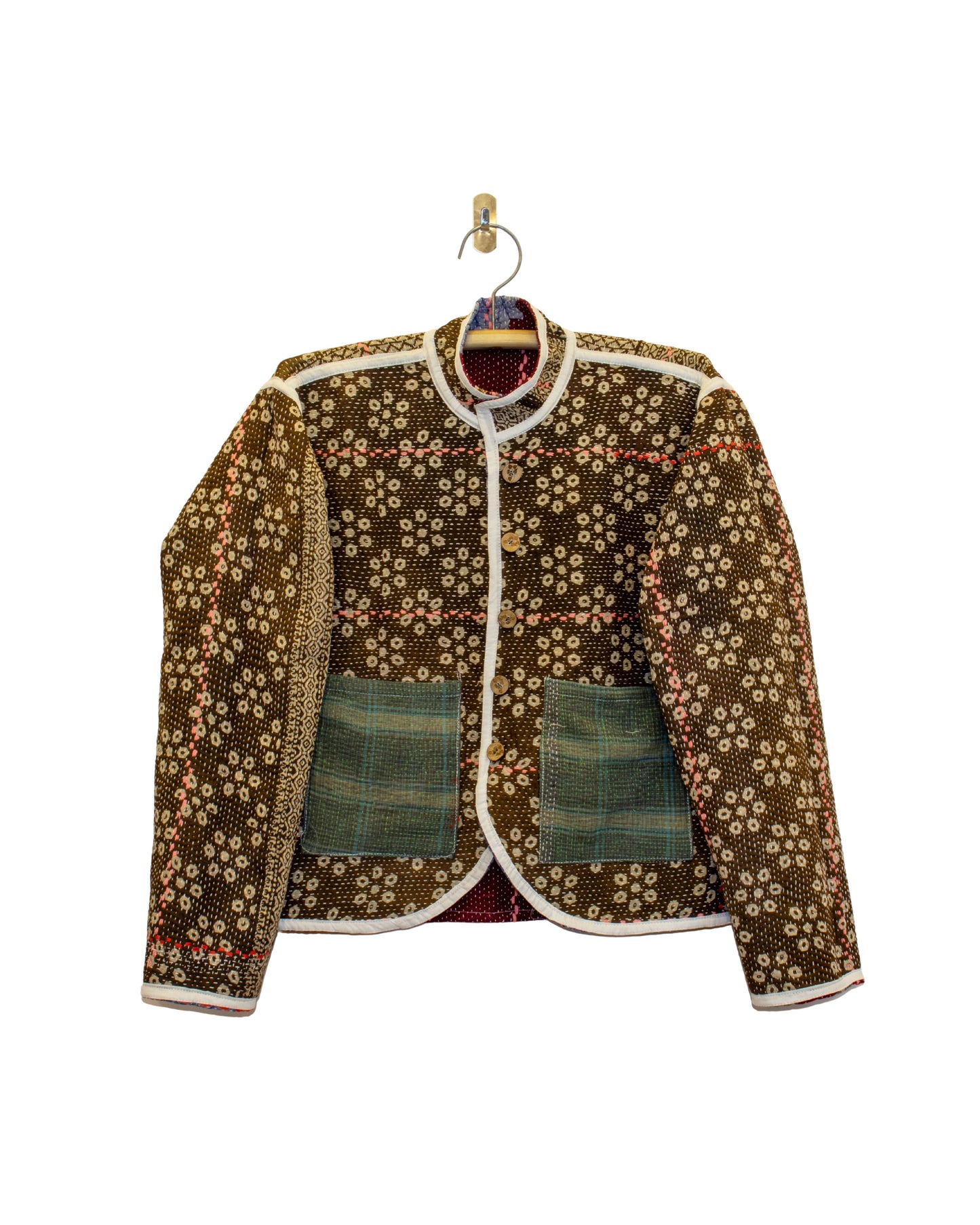 One-Of -A -Kind Reversible Hand Quilted Jacket- Short Stand Collar Style