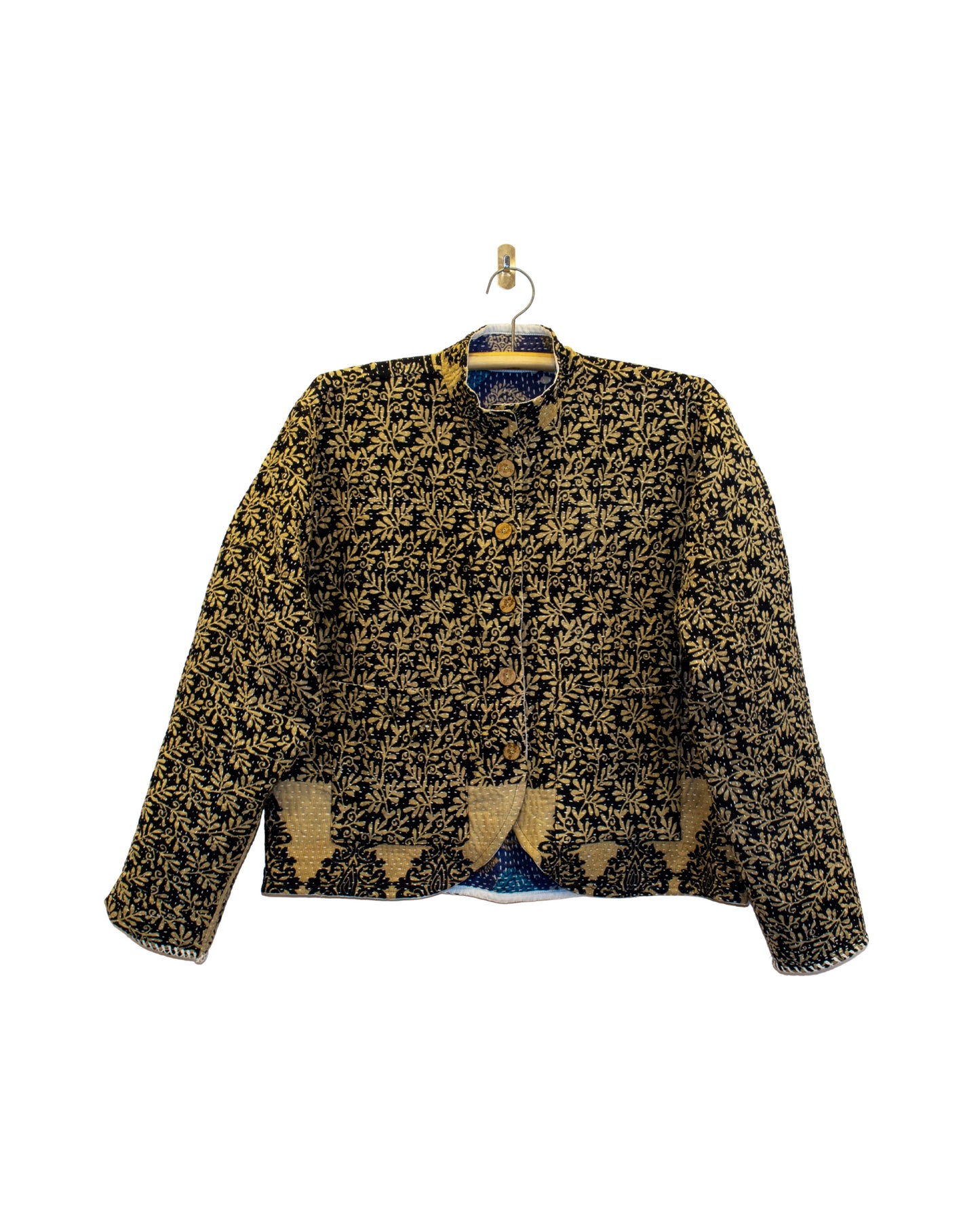 One-Of -A -Kind Reversible Hand Quilted Jacket- Short Stand Collar Style