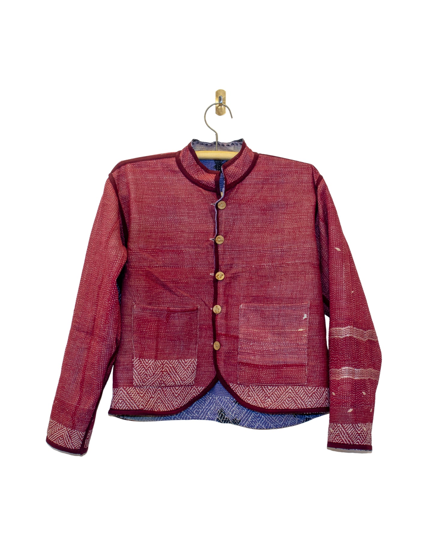 One-Of -A -Kind Reversible Hand Quilted Jacket- Short Stand Collar Style