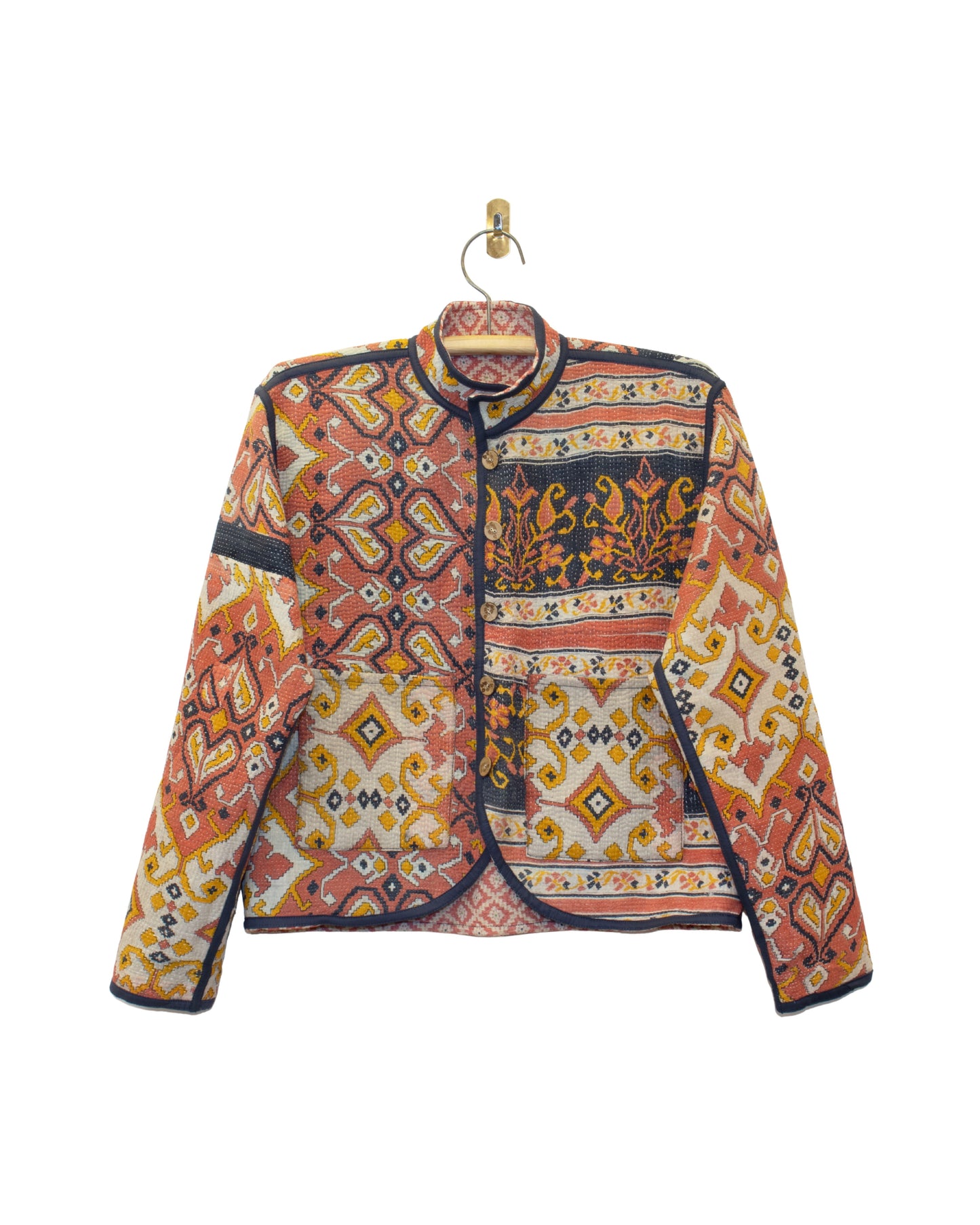 One-Of -A -Kind Reversible Hand Quilted Jacket- Short Stand Collar Style