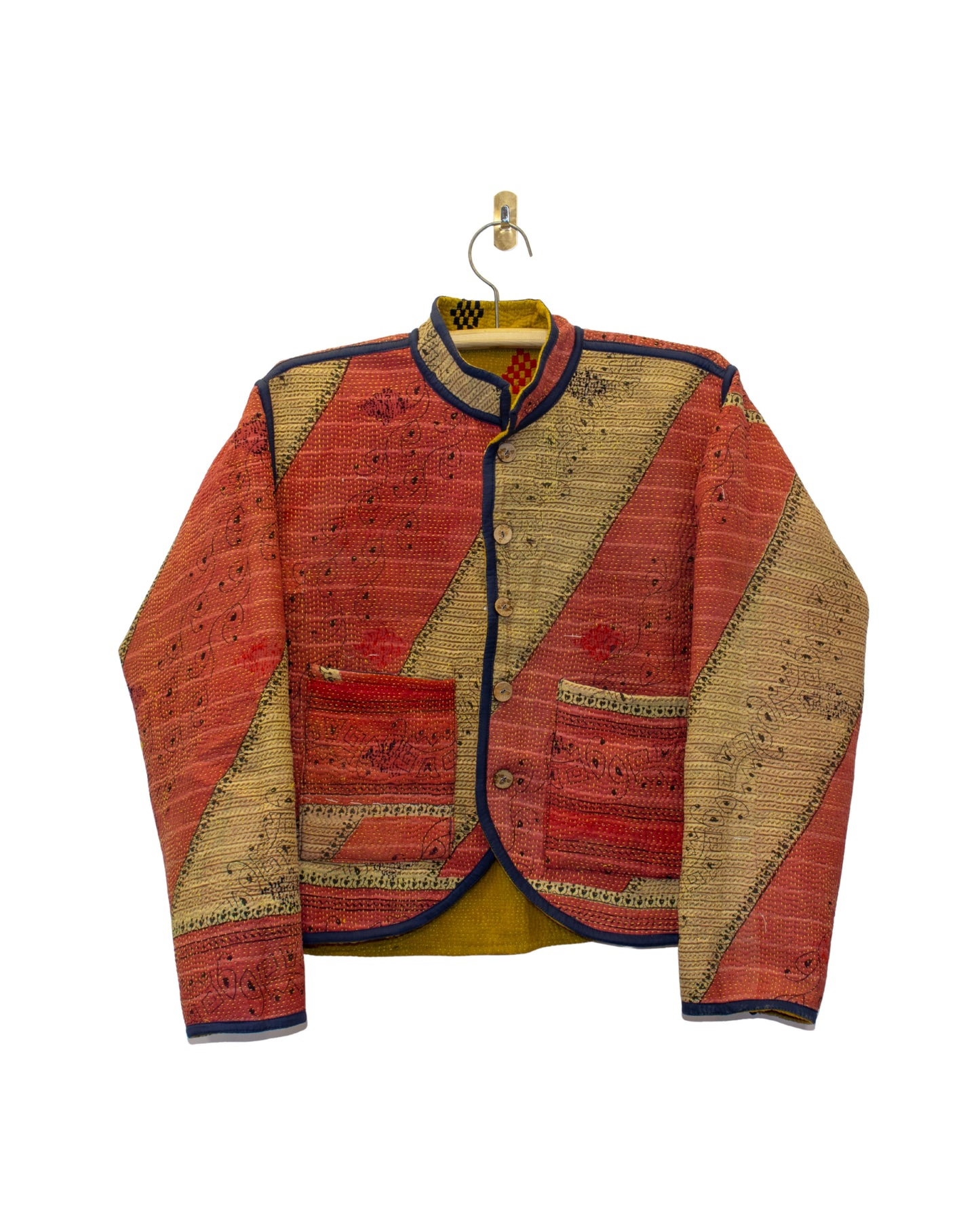 One-Of -A -Kind Reversible Hand Quilted Jacket- Short Stand Collar Style