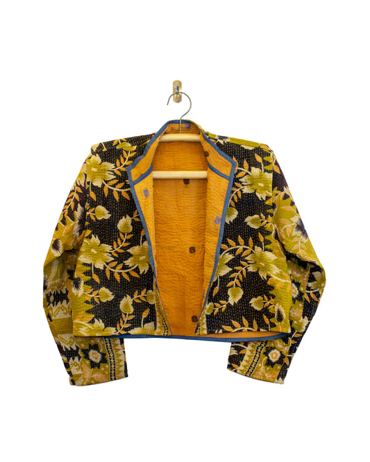 One-Of -A -Kind Reversible Cropped Quilted Patchwork Jacket