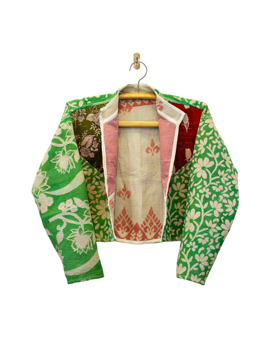 One-Of -A -Kind Reversible Cropped Quilted Patchwork Jacket