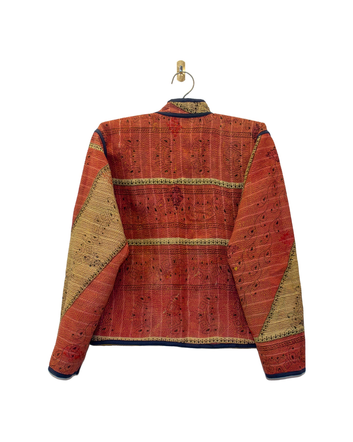 One-Of -A -Kind Reversible Hand Quilted Jacket- Short Stand Collar Style