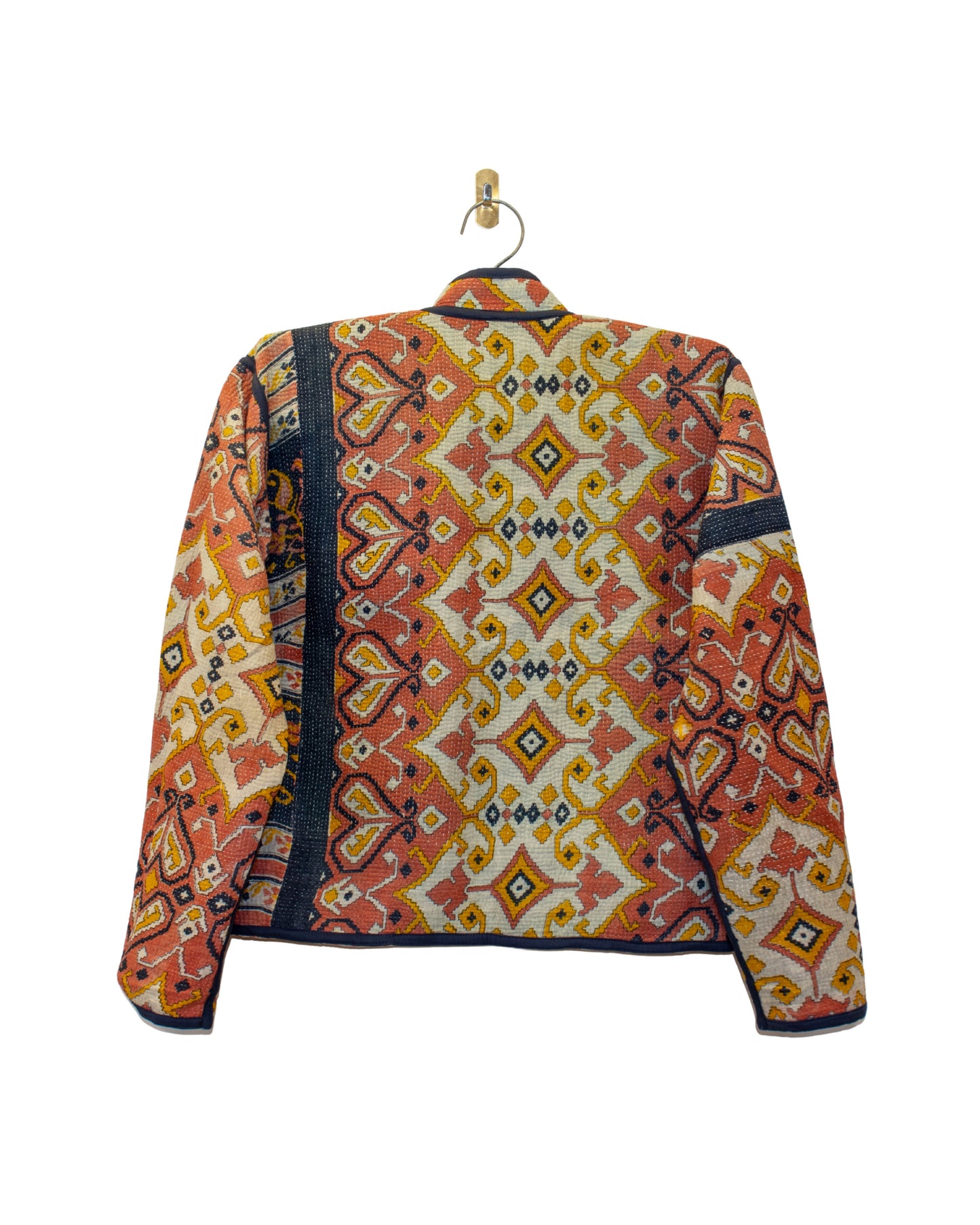 One-Of -A -Kind Reversible Hand Quilted Jacket- Short Stand Collar Style