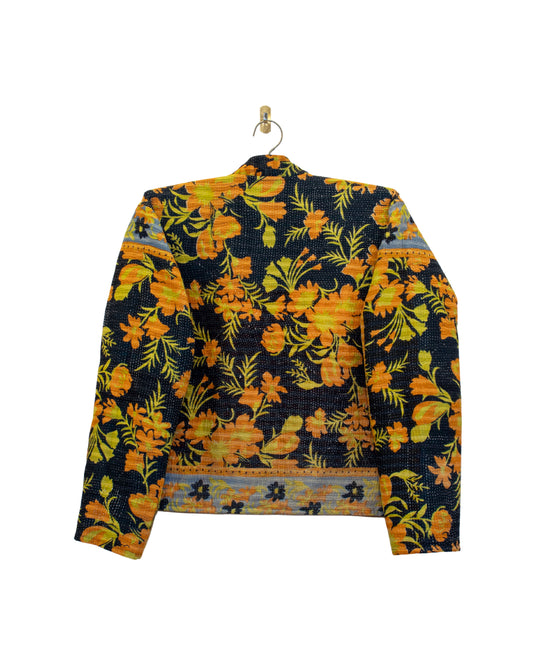 One-Of -A -Kind Reversible Hand Quilted Jacket- Short Stand Collar Style