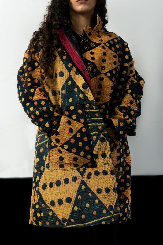 One-Of -A -Kind Reversible  Hand Quilted Patchwork Jacket- COAT Sample