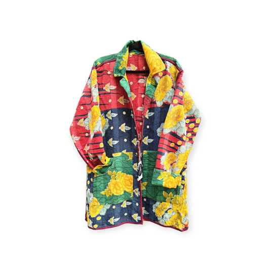 One-Of -A -Kind Reversible Hand Quilted COAT style Jacket-XL