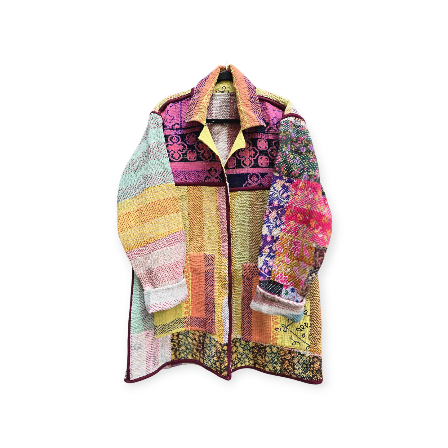 One-Of -A -Kind Reversible Hand Quilted COAT style Jacket-XL