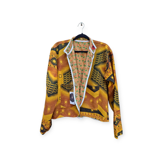 One-Of -A -Kind Reversible Hand Quilted Jacket- Short Stand Collar Style