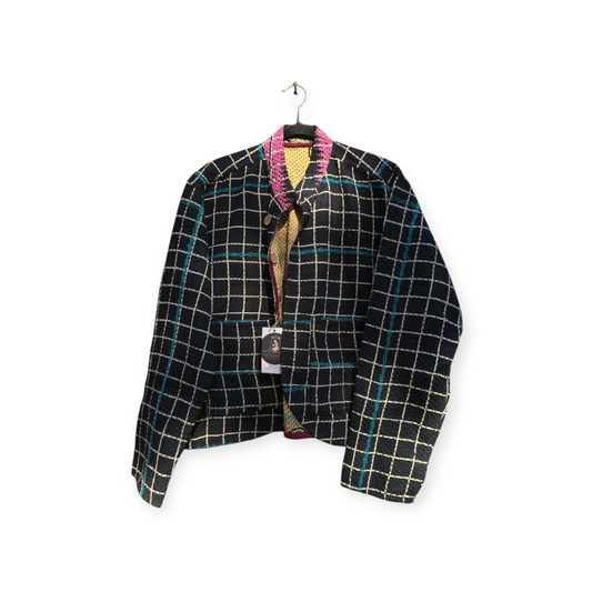 One-Of -A -Kind Reversible Hand Quilted Jacket- Short Stand Collar Style