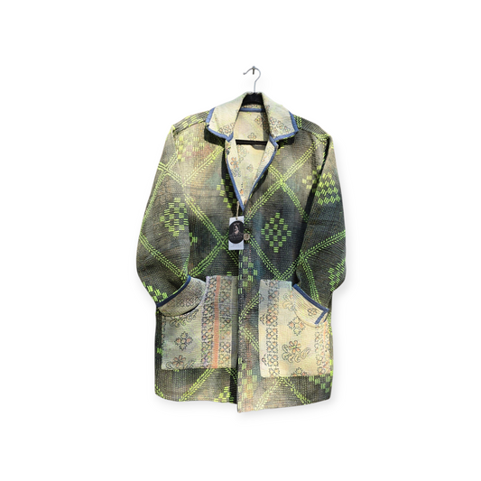One-Of -A -Kind Reversible Hand Quilted COAT style Jacket- Medium Large