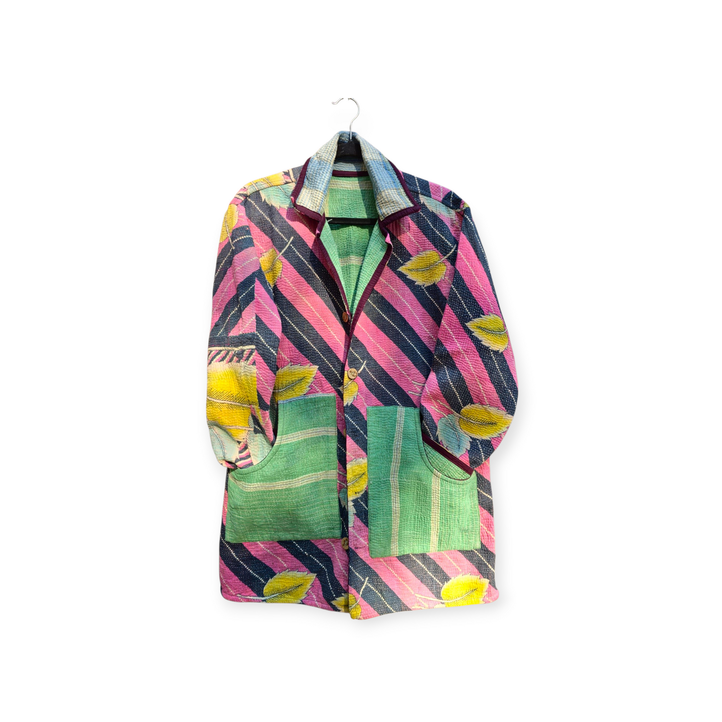 One-Of -A -Kind Reversible Hand Quilted COAT style Jacket- Medium Large