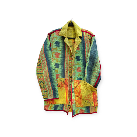 One-Of -A -Kind Reversible Hand Quilted COAT style Jacket- Medium Large