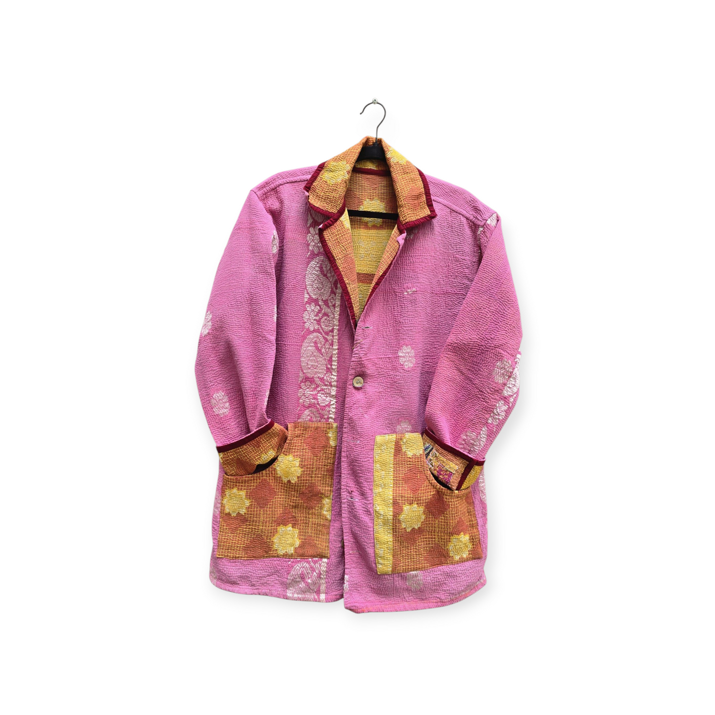 One-Of -A -Kind Reversible Hand Quilted COAT style Jacket- Medium Large