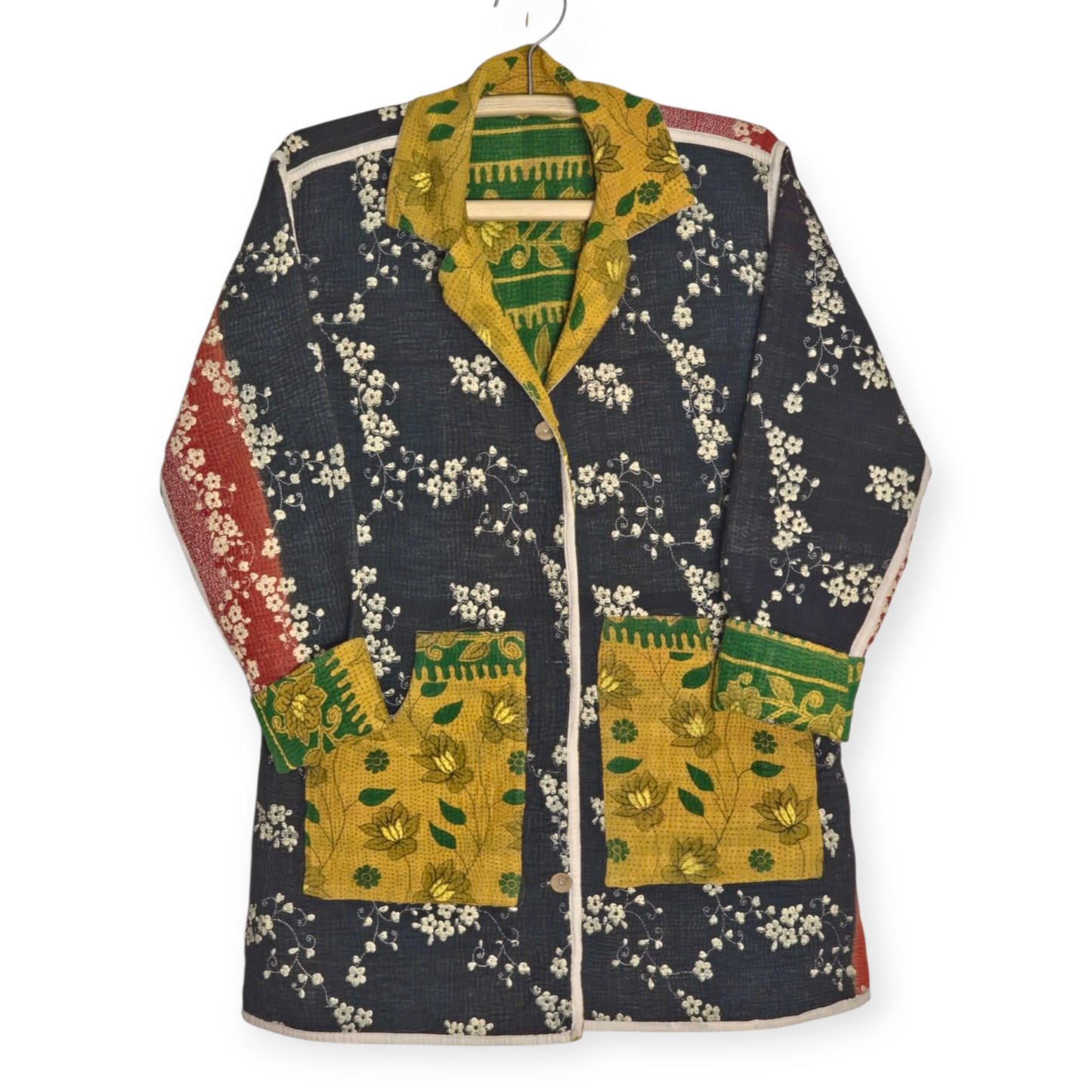 One-Of -A -Kind Reversible Hand Quilted COAT style Jacket-XL