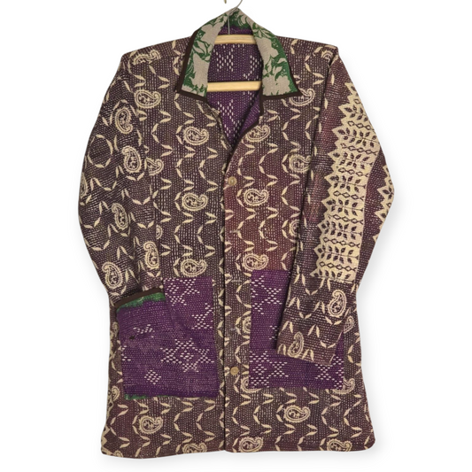 One-Of -A -Kind Reversible Hand Quilted COAT style Jacket-XL