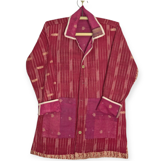 One-Of -A -Kind Reversible Hand Quilted COAT style Jacket-XL