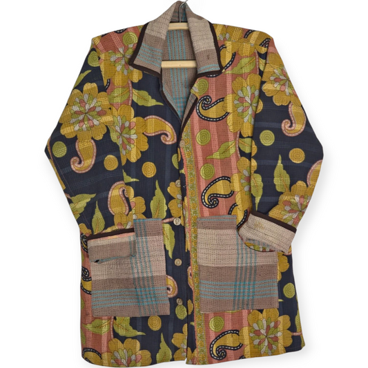 One-Of -A -Kind Reversible Hand Quilted COAT style Jacket-XL