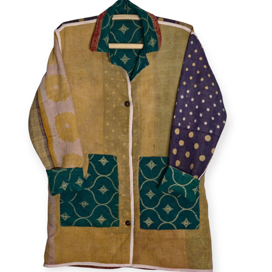 One-Of -A -Kind Reversible Hand Quilted COAT style Jacket-XL