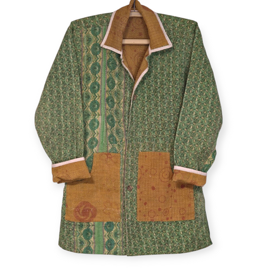 One-Of -A -Kind Reversible Hand Quilted COAT style Jacket-XL