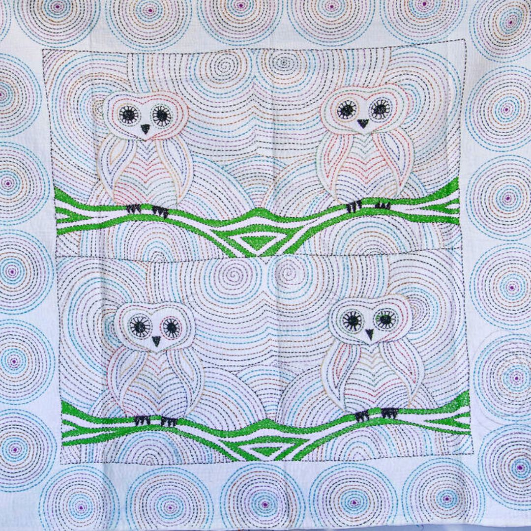 Baby Owl Hand Embroidered Tapestry