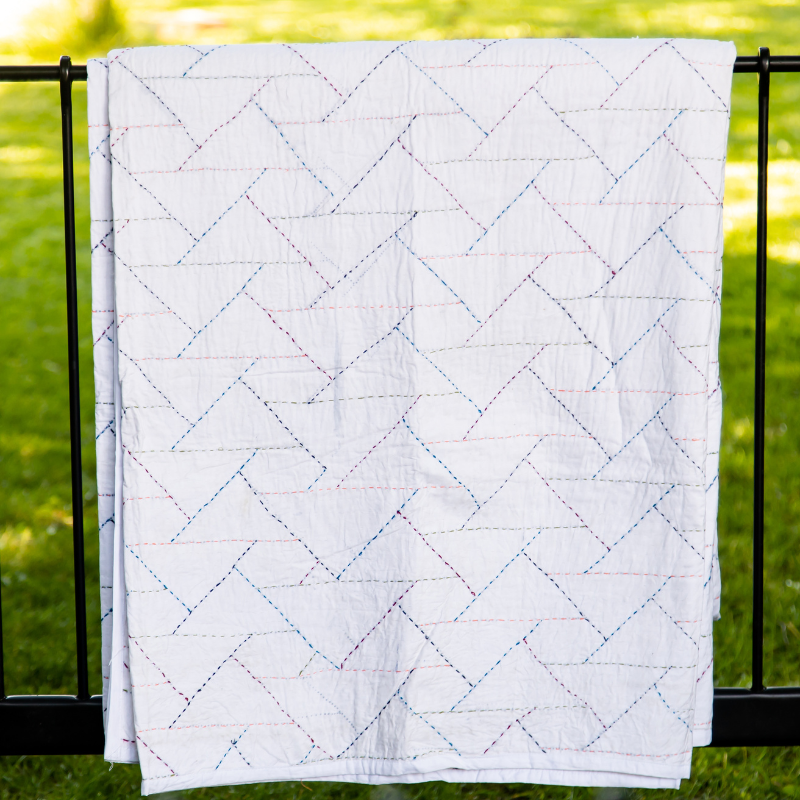 Multicolor Tripod Organic Cotton Hand Stitched Kantha Quilt