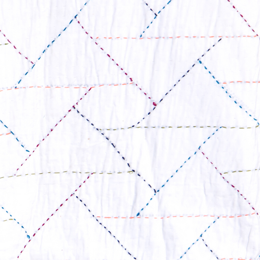 Multicolor Tripod Organic Cotton Hand Stitched Kantha Quilt