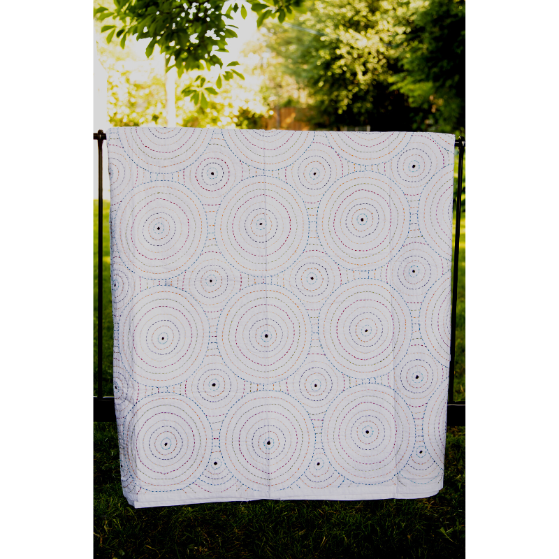 Multicolor Spiral Organic Cotton Hand Stitched Kantha Quilt