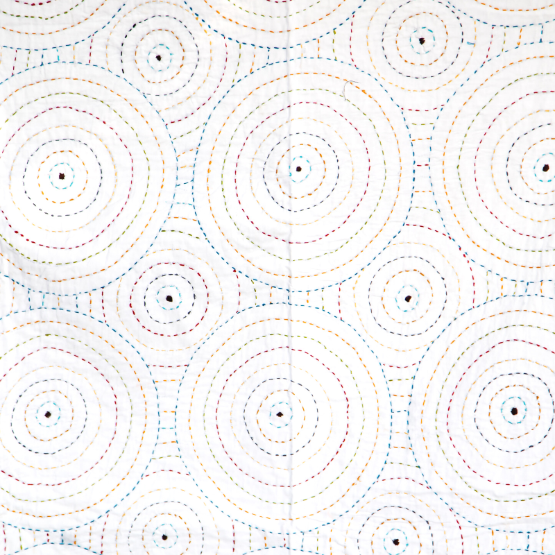 Multicolor Spiral Organic Cotton Hand Stitched Kantha Quilt