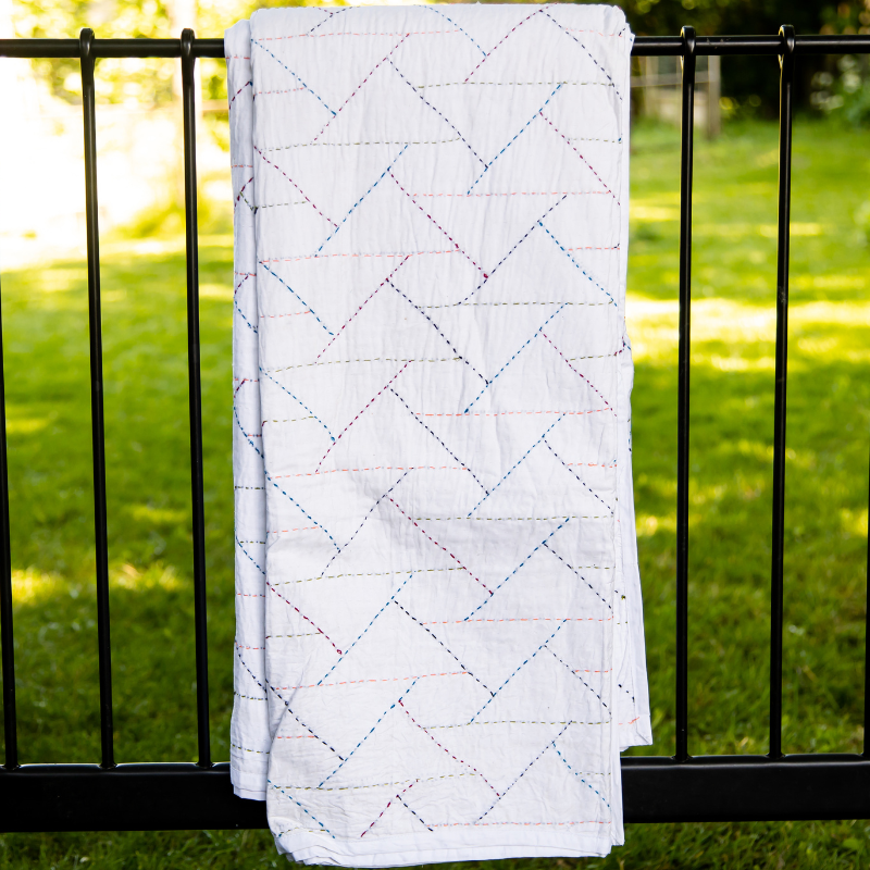 Multicolor Tripod Organic Cotton Hand Stitched Kantha Quilt