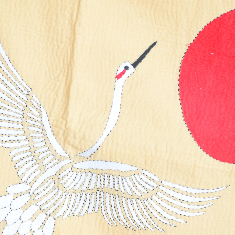 Hand Embroidered Kantha Japanese Crane Tapestry