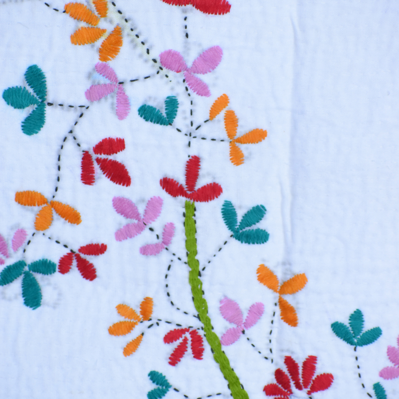 Hand Embroidered Kantha Japanese Crane Tapestry