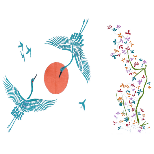 Hand Embroidered Kantha Japanese Crane Tapestry