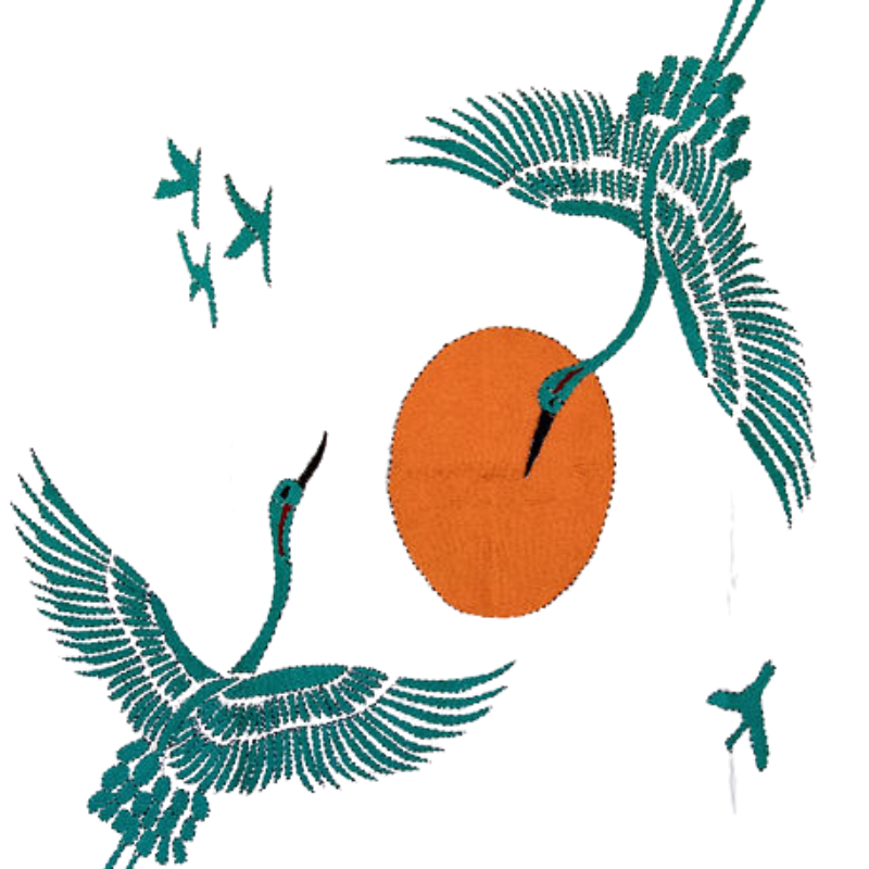 Hand Embroidered Kantha Japanese Crane Tapestry