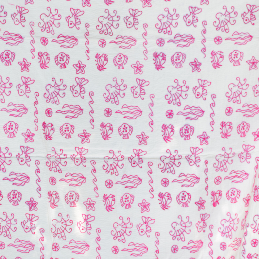 Doodle Sea Animal Hand Embroidered Kantha Tapestry