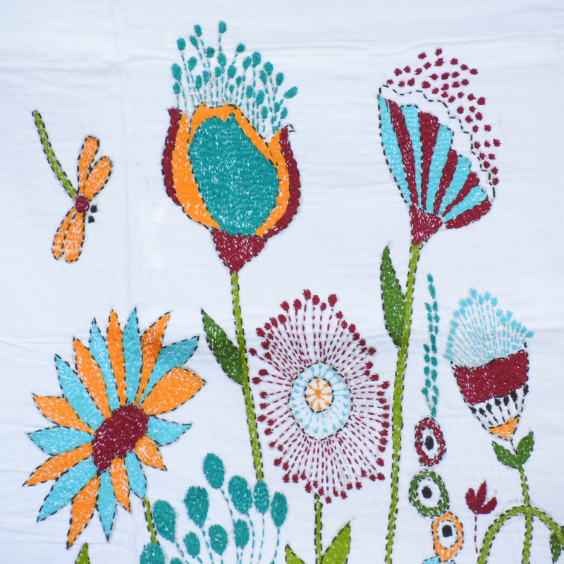 Wild Flower Hand Embroidered Kantha