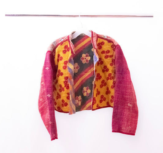 One-Of -A -Kind Reversible Cropped Quilted Patchwork Jacket